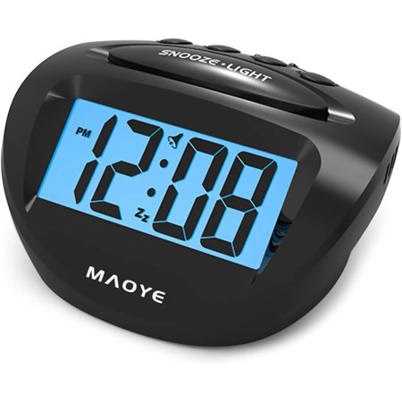 Portable Digital Alarm Clock Blue Backlight Ascending Alarm Volume Simple Basic Clock Bigger LCD Digits Display Snooze 2XAAA Battery Powered Travel Alarm Clock (Modern)