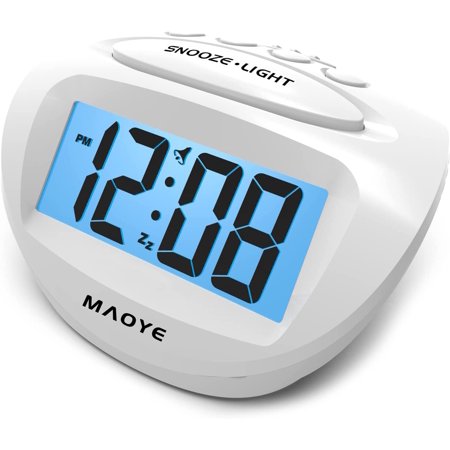 Portable Digital Alarm Clock Blue Backlight Ascending Alarm Volume Simple Basic Clock Bigger LCD Digits Display Snooze 2XAAA Battery Powered Travel Alarm Clock (Classic)