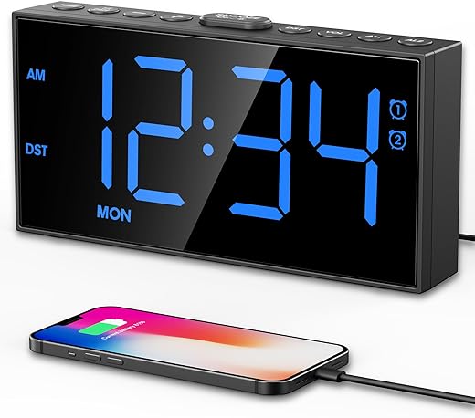 PPLEE Digital Alarm Clocks for Bedrooms Heavy Sleepers, 2 Alarms,Upgrade 7-5-2 Mode, Large Number Alarm Clock with USB Charger Ports,12/24H,Memory Function, Dimmable Simple Alarm Clock for Kids Senior