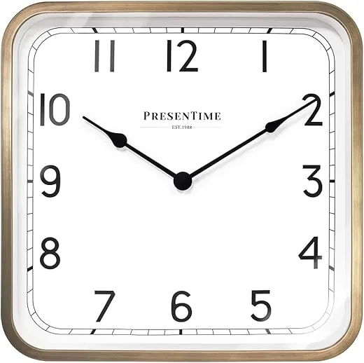 Presentime & Co. 16 Anton Vintage Square Clock, Silent No Ticking, Wall Art and Timepiece for Home Decoration/Wall Décor, Antique Hamilton Gold Color