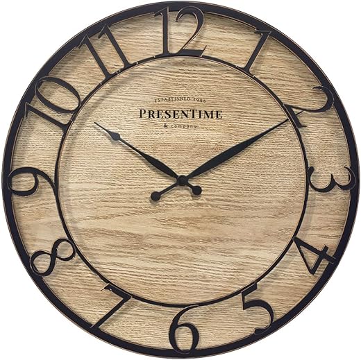 Presentime & Co 21" Farmhouse Series Wall Clock, Cottage Style, Vintage Design, Oil Rubbed Antique Bronze Finish. Wall Décor for Living Room, Dining Room, and Entryway.