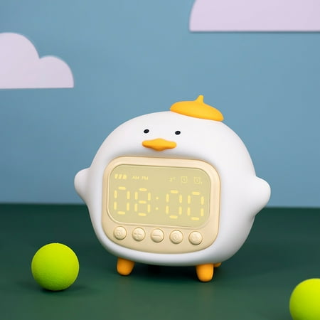 PREWOOD Duck Alarm Clock for Kids, Cute Night Light, Fun Duckling Wake Up Lamp, Two Groups of Alarm Clocks, Brightness Adjustable, Rechargeable Portable Lamp for Bedroom Room Decor