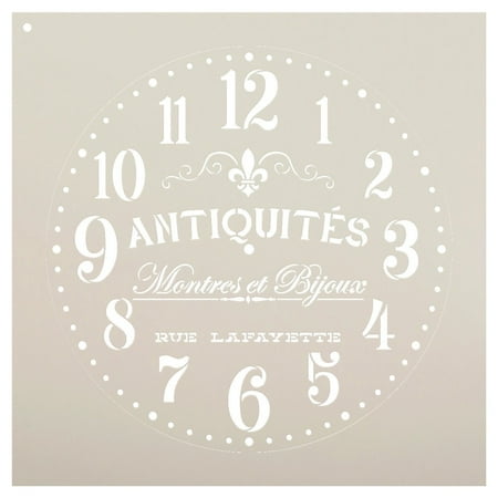 Provincial Round Clock Stencil - French Antique Words - DIY Paint Wood Clock Small to Extra Large Farmhouse Country Home Decor - Select Size 14