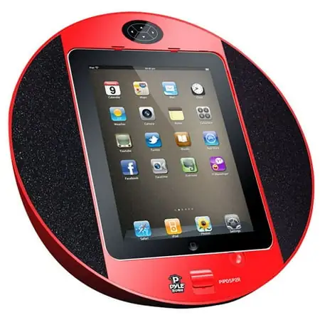 Pyle IOS Screen Dock with Built-In FM Radio/Alarm Clock (Red)