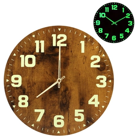 Qenwkxz Luminous Wall Clocks Wooden Glow in The Dark Clock 12 inch Silent Non-Ticking Lighted Wall Clock Battery Operated Night Light Clock Home Decoration for Living Room Office Kitchen Bedroom