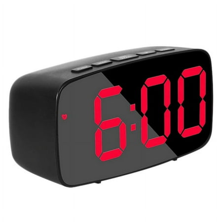 Qtmnekly Smart Digital Alarm Clock Bedside,Red LED Travel USB Desk Clock with 12/24H Date Temperature Snooze for Bedroom,Black