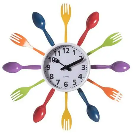 Quickway Imports Decorative 3D Cutlery Utensil Spoon and Fork Wall Clock for Kitchen, Playroom or Bedroom, Multicolor