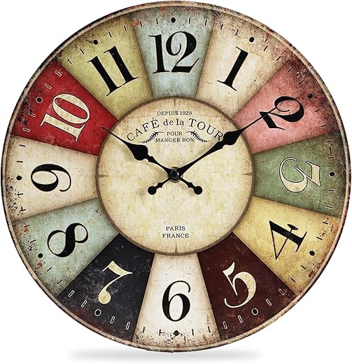 QWANPET Wall Clock,Quality Quartz Wall Clocks,Silent Non-Ticking Wooden Wall Clock Battery Operated, 12" Retro Rustic Style Decor Wall Clock for Living Room,Kitchen,Home,Bathroom,Bedroom