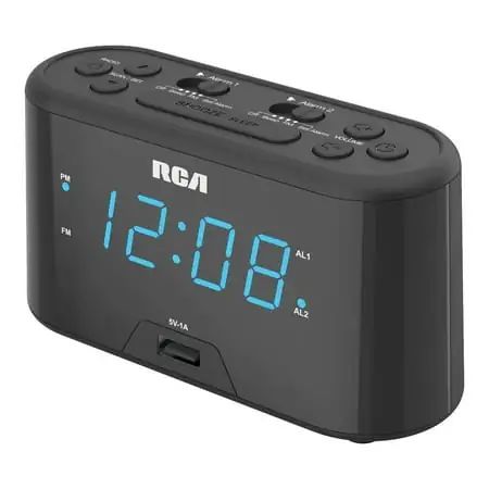 RCA Digital Radio Alarm Clock with Large Numbers and USB Charging, RC571, RC571