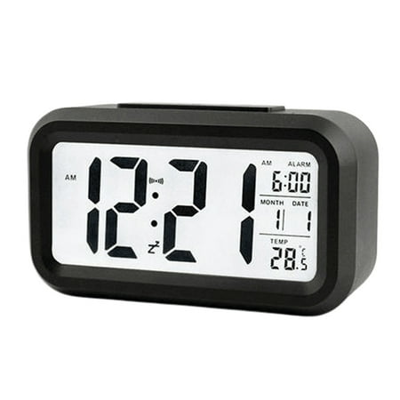 Rechargeable silent snooze smart luminous electronic alarm clock, made of plasticblack