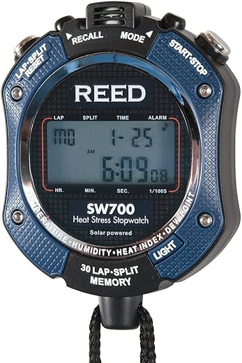 Reed Instruments SW700 6-in-1 Stopwatch: Temperature, Humidity, Heat Index, Stopwatch, Calendar and Clock, Blue