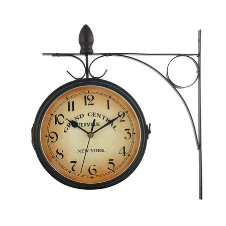 Retro Station Clock Double Sided Wall Clock Garden Clock For Indoor And Outdoor Use, Battery Operated, Vintage Style, Easy To Read Outdoor Two-Sided Wall Clock