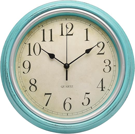 Retro Wall Clock 12 Inch Non-Ticking Silent Vintage Rustic Style Round Decor Clock Blue Battery Operated Classic Wall Clocks for Home/Hotel/Kitchen/Living Room/Bedroom