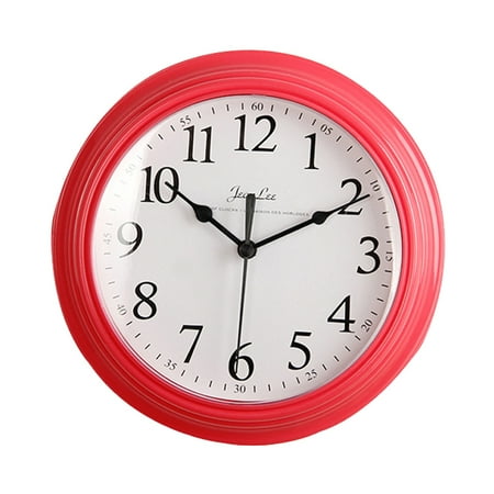 Retro Wall Clock Kitchen Vintage Design Round Silent Non Ticking Battery Operated Quality Quartz Clock - red