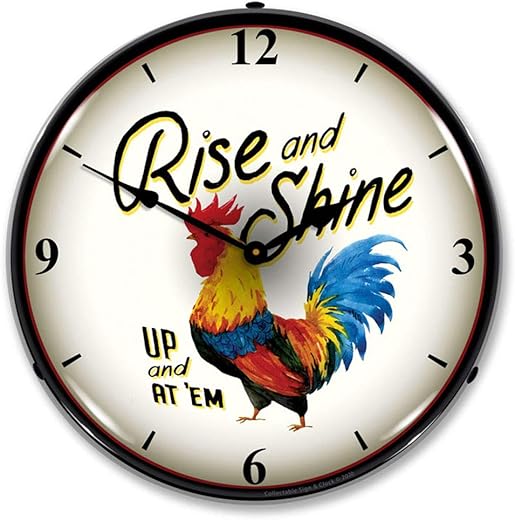 Rise and Shine LED Wall Clock, Retro/Vintage, Lighted, 14 inch