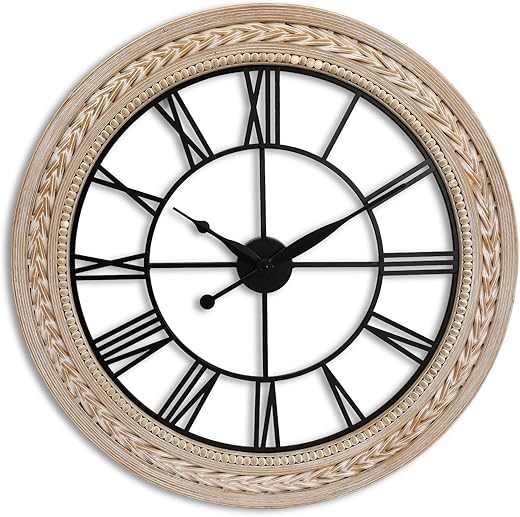 RiteSune Wall Clock 30 Inch Decor, Farmhouse Wall Clocks Battery Operated Silent, Bamboo Large Clocks for Wall, Oversized Wall Clock for Living Room Bedroom, Office