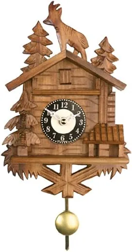 River City Clocks 8 Quartz Novelty Chalet with Billy Goat on Roof Wall Clock, Brown