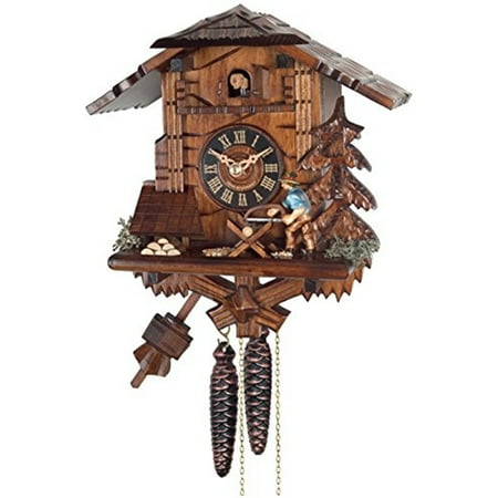 River City Clocks One Day Cuckoo Clock Cottage - Man Sawing Wood