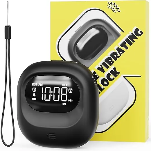 ROCAM Loud Dual Alarm Clock with Bed Shaker, Vibrating Alarm Clock for Heavy Sleepers Adults/Kids/Teens/Deaf, Rechargeable Battery Operated, Travel Digital Clock for Bedrooms, DST, Weekday/Weekend