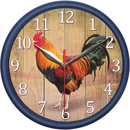 Rooster Graphic Printed 8 Wall Clock with Rooster Sound Decorate Your Bedroom,Living Room Kitchen or Unrsery with Stylish Wall Clock