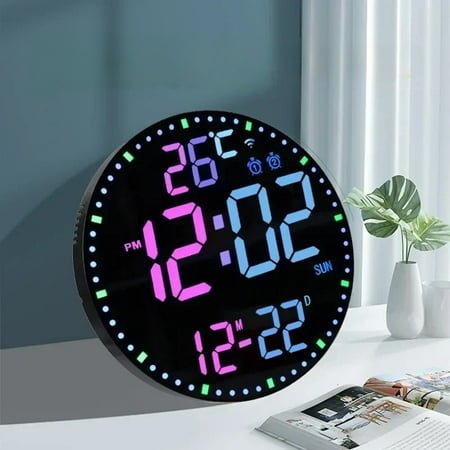 Round LED Smart Digital Clock Wifi Electronic Wall Mounted Clock Multifunctional Modern Design Living Room Decor