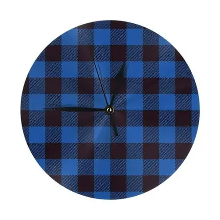 Round Wall Clock 9.84in Frameless Wall Clock Without Glass Cover. Suitable For Office, Kitchen, Bedroom, Classroom, Guest Room Or Dining Room Lumberjack Square Black Blue Stripes Texture