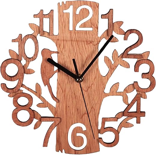 Rustic Farmhouse Wall Clock 9inch Wooden Bird Design Silent Non Ticking Wall Clocks Battery Operated Decorative Wall Clock for Home Kitchen Living Room Office Bedroom(#1)