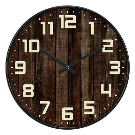 Rustic Farmhouse Wooden Wall Clock Silent Non Ticking,Battery Operated Vintage Shabby Chic Distressed Retro Brown Clock Decorative for Living Room Kitchen Bedroom Office - 12 inches