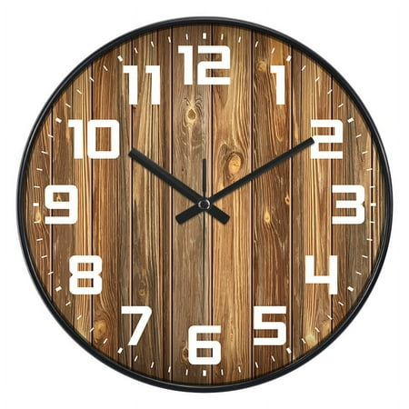 Rustic Farmhouse Wooden Wall Clock Silent Non Ticking,Battery Operated Vintage Shabby Chic Distressed Retro Brown Clock Decorative for Living Room Kitchen Bedroom Office - 12 inches