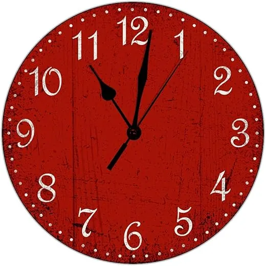 Rustic Red Clock Shabby Chic Barn Red Silent Movement Wall Clock Rustic Farmhouse Clocks Battery Operated for Living Room Office Laundry Room Wall Hanging Wall Decor for Living Room Kitchen