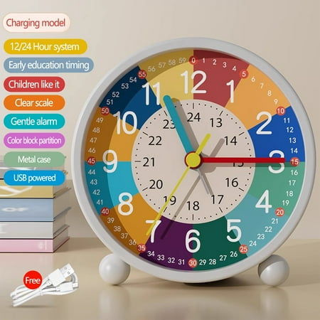 RXMEKW Night Light Alarm Clock Children's Alarm Clock, Analogue Alarm Clock, No Ticking, Learning Alarm Clock, Children's Quartz Alarm Clock Alarm Clock Night Light Alarm Clock with Night Light