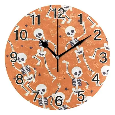 Ryvnso Skeleton Skull Dancing Wall Clock Non Ticking Silent Kitchen Clock Battery Operated Clocks 10 inch