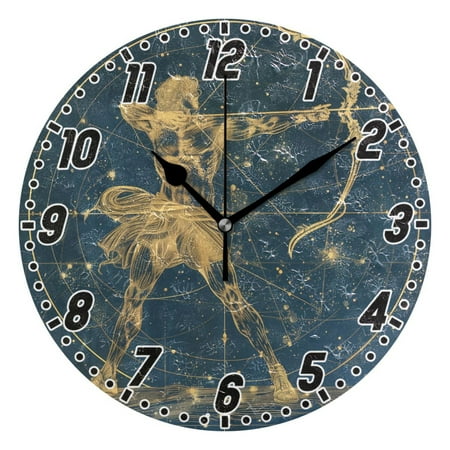 Sagittarius Of Zodiac Round Wall Clock Battery Operated Silent Non-Ticking Bedroom Office Kitchen Home School Decor 10(Black)