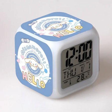 Sanrio Hello Kitty LED Glowing Alarm Clock Anime Melody Kuromi Cinnamoroll Cartoon Kids Digital LED Alarm Clock Christmas Gifts