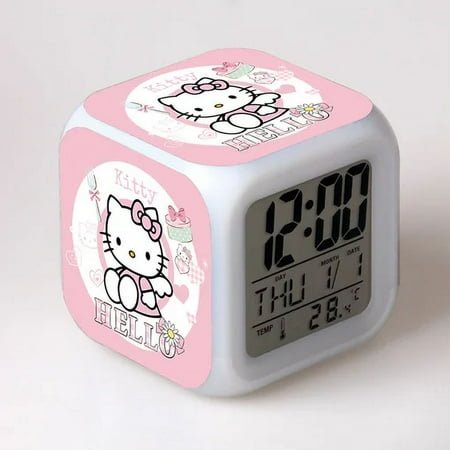 Sanrio Hello Kitty LED Glowing Alarm Clock Anime Melody Kuromi Cinnamoroll Cartoon Kids Digital LED Alarm Clock Christmas Gifts