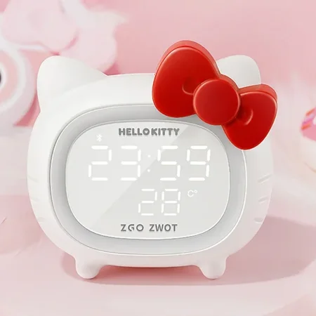 Sanrios Bluetooth Speaker Hello Kitty Children Smart Alarm Clock Led Atmosphere Light Multifunctional Kt Cat Speaker Anime Gifts Lovely Gift