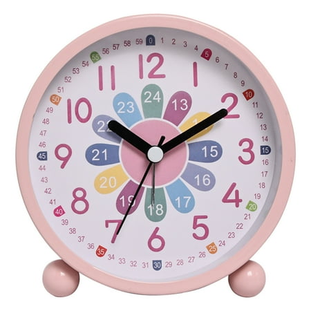 SDJMa Analog Alarm Clock for Kids Learn to Tell Time with Colorful Dial, Silent Clock Movement, Battery Operated with Back-Light, for Kids,Teens and Nice Bedroom Decor (Pink)