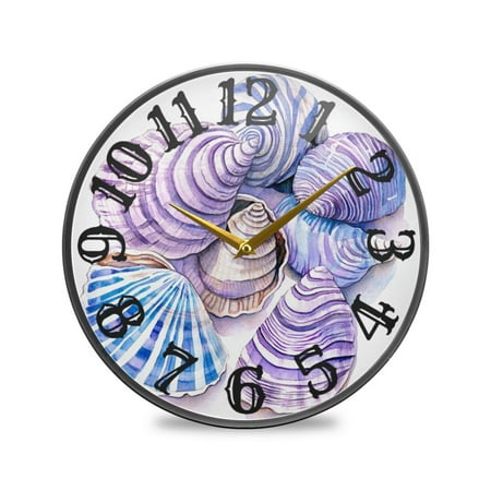 Seashells Zebra Stripes Wall Clock 10 Inch Silent Non Ticking Battery Operated Easy to Read for Kitchen Living Room