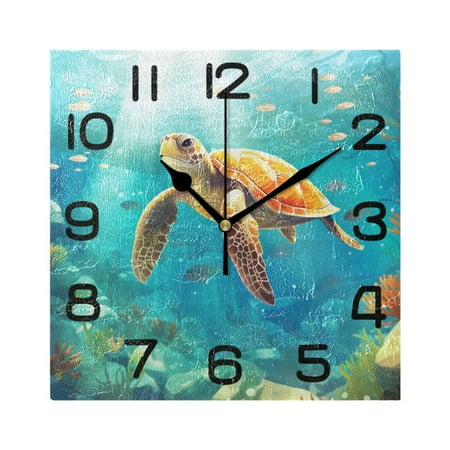 Sea Turtle Wall Clock Square Silent Non-Ticking Battery Operated Retro 7.78 Clock Home Kitchen Office Decoration