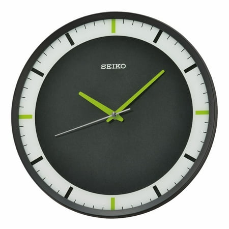 Seiko 12 Mari Modern Wall Clock, Black Round Quartz Analog QXA769KLH