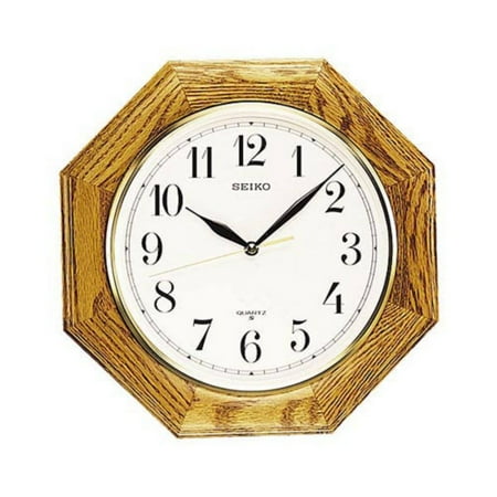 Seiko 12 Traditional Octagon Shape Wall Clock - Medium Brown Solid Oak 12, Quartz, Analog, QXA102BC