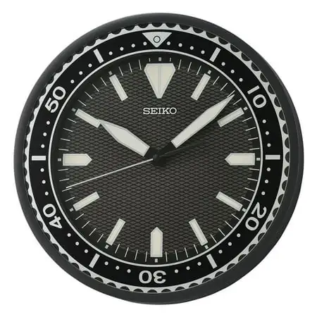 Seiko 12 Watch Face Wall Clock, Black Matte Silver Accents Heritage Design, Traditional Sports, Quiet Sweep Second Hand, LumiBrite Battery Quartz Analog QXA791KLH