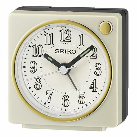 Seiko 2.6 inch Fuji II Bedside Beep Alarm Pearl White Traditional Analog Quartz Desk Clock QHE197WLH