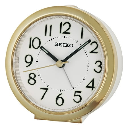 Seiko 4 Sussex Illuminated Round Bedside Alarm Clock Golden Analog Quartz QHE146GLH