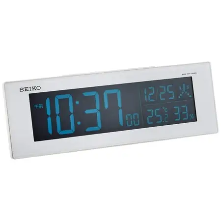 Seiko Clock Table Clock 02: White Pearl Body Size: 7.3 × 22.2 × 4.5cm Alarm Clock Radio Wave Digital AC Color LCD DL305W// Battery