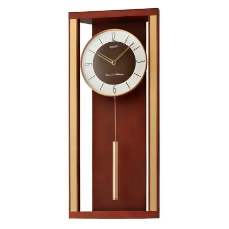 Seiko Modern Deco Wall Clock with Pendulum and Dual Chimes, Analog, Quartz QXH068ZLH