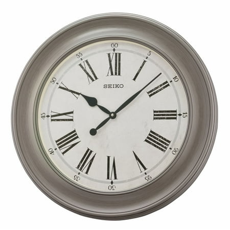 Seiko Noa Wall Clock, 22 Traditional, Round, Quartz, Analog, Gray, Roman numerals, wide frame