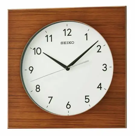 Seiko Rylie Square Modern Wooden Wall Clock, Quiet Sweep, Brown Quartz, Analog, QXA766ZLH