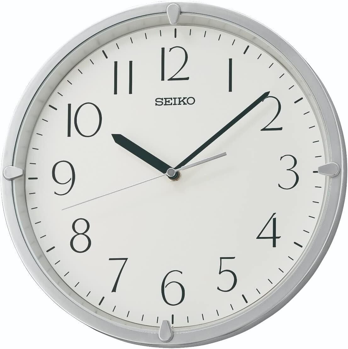 Seiko Wall Clock with White Dial Easy To Read Silver Tone Case QHA007S