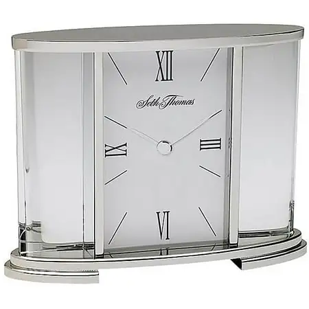 Seth Thomas Silver Glass Carriage Table Clock